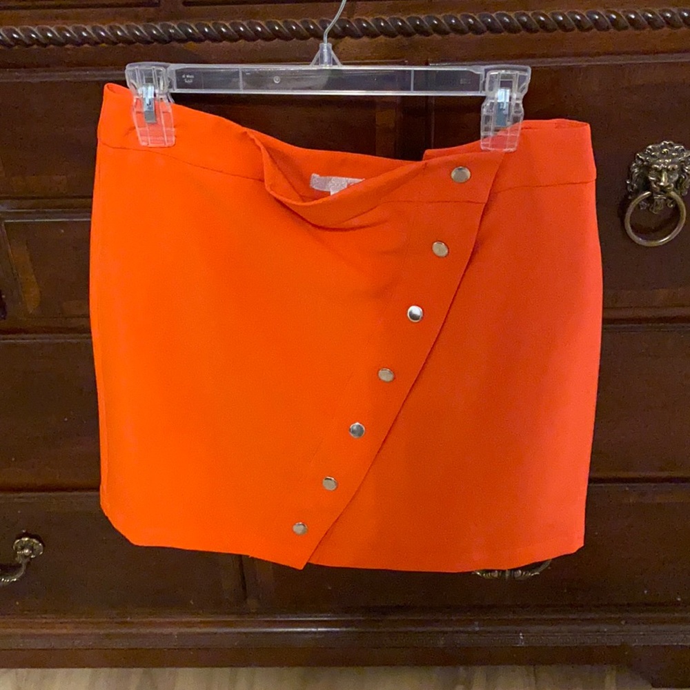 COPY - Bright Orange GB mini skirt with silver buttons